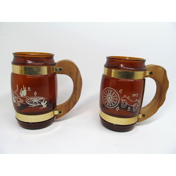 Siesta Ware 2 Piece Western Wagon Wheel Theme Barware Mugs - Picture 7 of 12